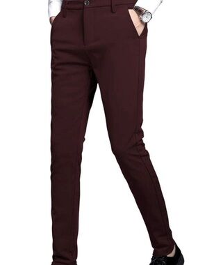 Plaid&Plain Men’s Burgundy Stretch Dress Pants Slim Fit Skinny 38 x 30 NWOT